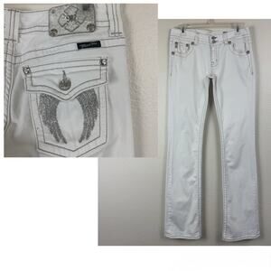 Vintage Y2K Miss Me Low Rise Bootcut Denim Jeans Rhinestone Angel Wings White 29